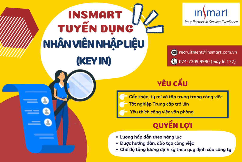 Insmart tuyển dụng Nhân viên Nhập liệu (Key In)